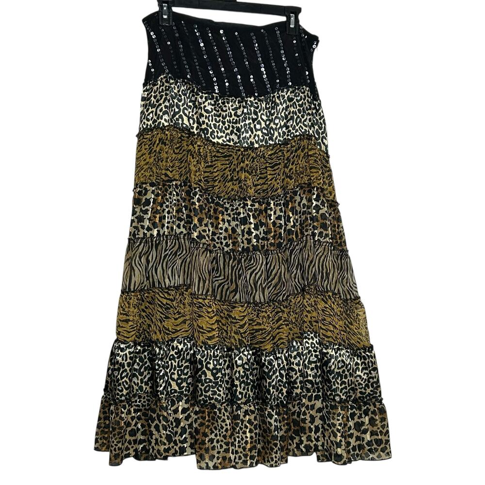Vintage Animal Print Tiered Maxi Skirt Size M